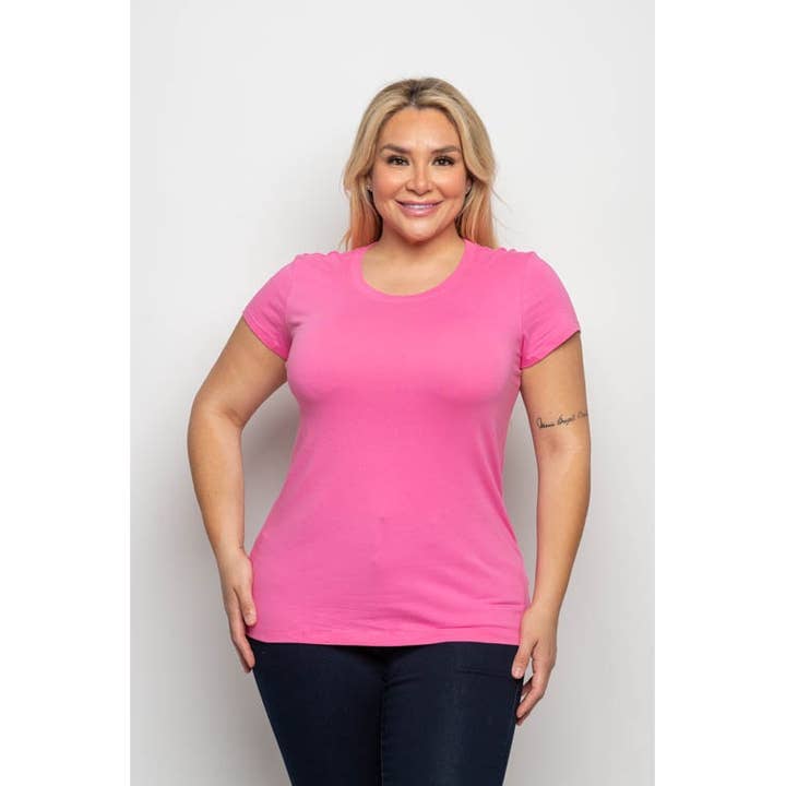 T-SHIRT À MANCHES COURTES À COL ROND EN COTON DE GRANDE TAILLE pour la vente par Curve Market