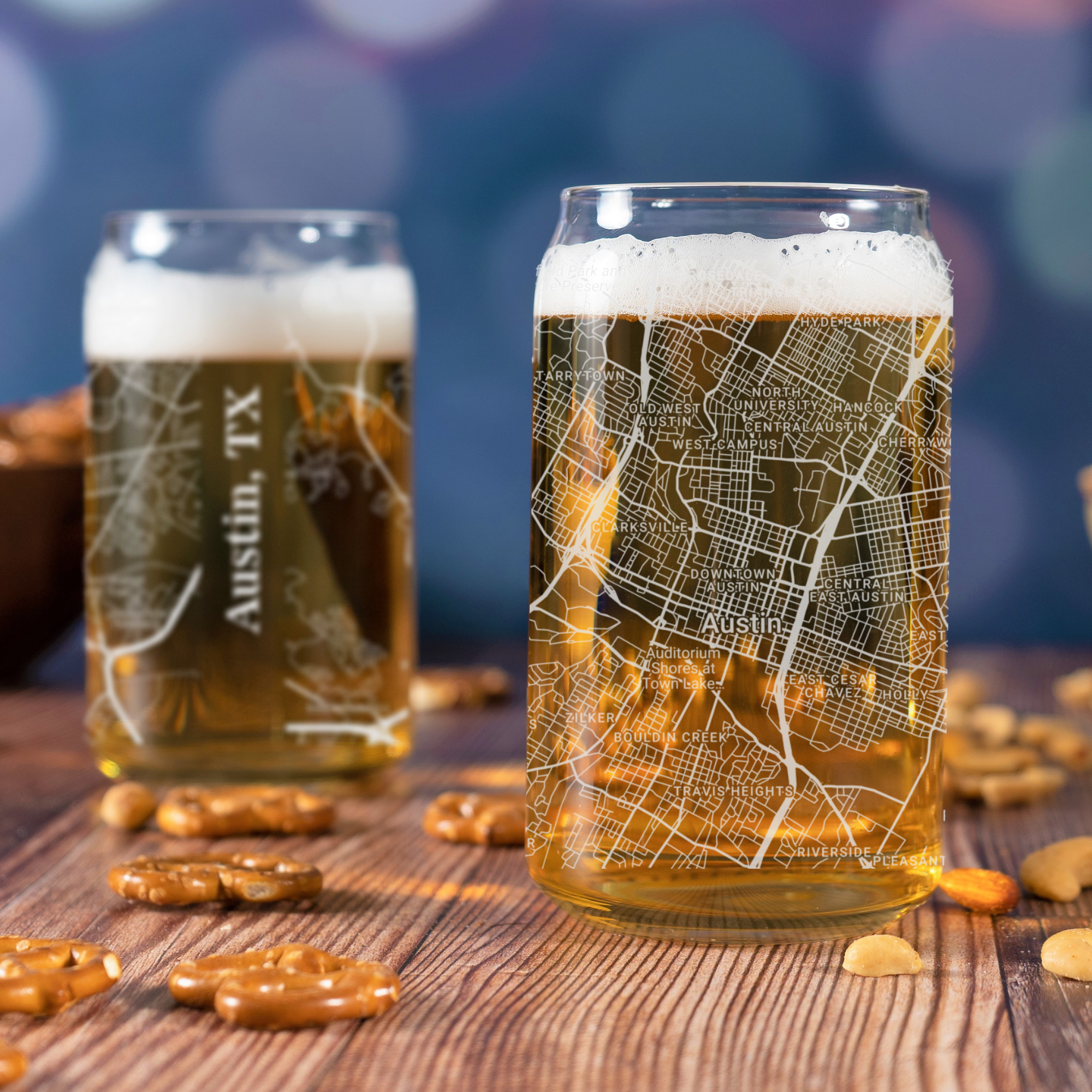 Blue Ridge Mountain Gifts - Vente Verre/chope à bière - Austin TX - Street Map - Verre à canette de bière gravé0