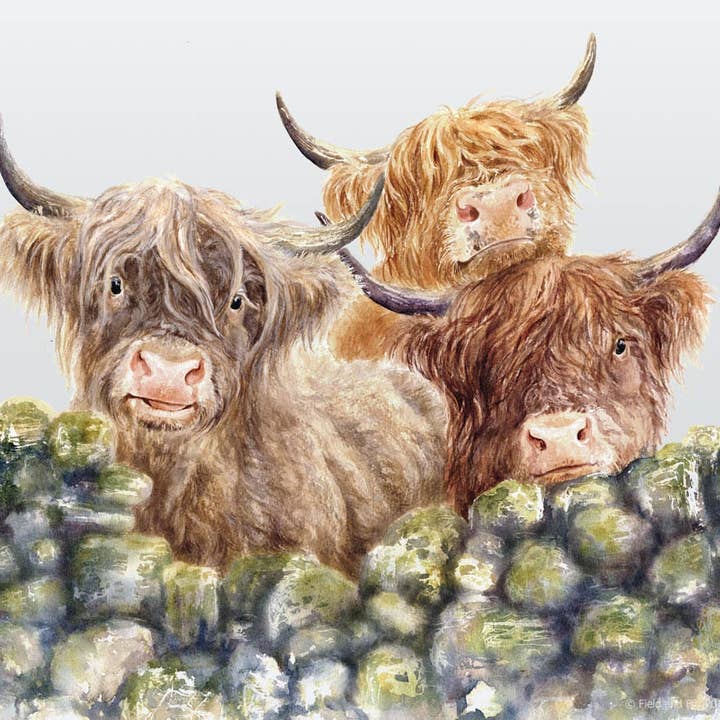 Glass cutting board, Village Gossip, Highland Cows for wholesale by Field and Fur Gifts