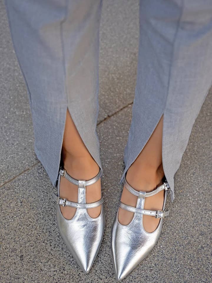 Silver Leather Maryjane, T-Strap Mary Jane Shoes, Strap for wholesale by LAMİNTA