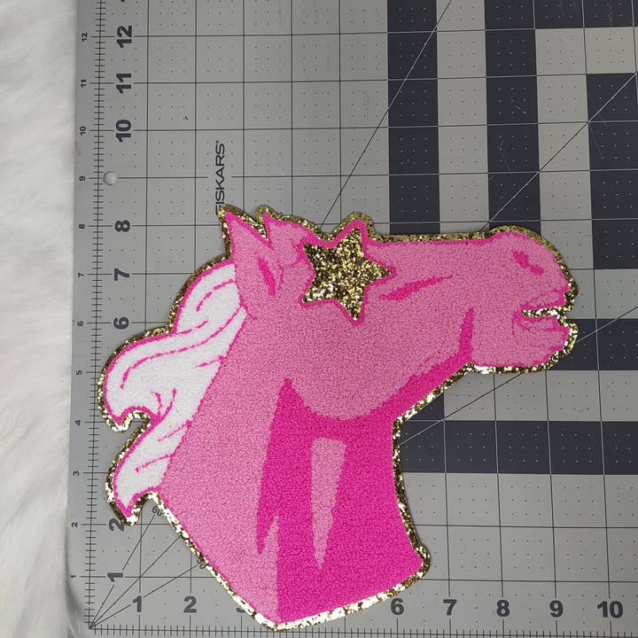 Scratch Decor - Wholesale Patch - Hot Pink Mustang Horse Mascot with Star Eyes Large Chenille
