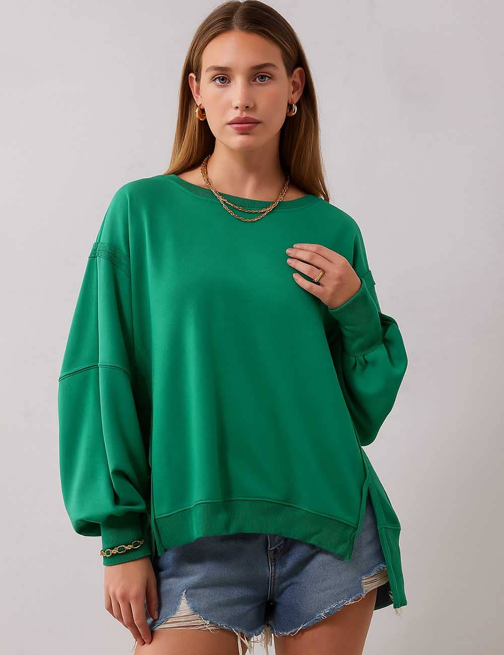 Sweetkama – wholesale Sweatshirt - Dam – Enfärgad oregelbunden Slouchy tröja för damer SKT38520