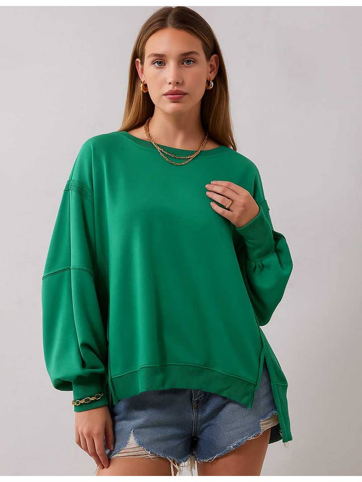 Sweetkama - Wholesale Sweatshirt - Women's - Ladies Solid Color Irregular Slouchy Sweatshirt SKT3859