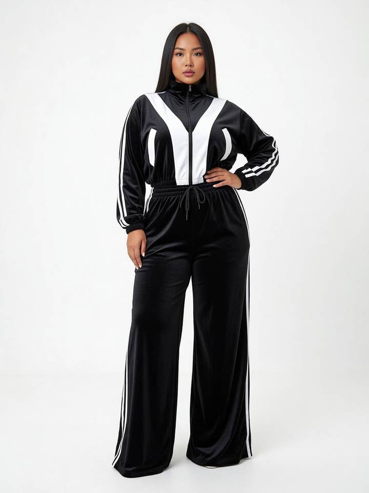 MB FASHION Wide Leg Tracksuit Set - Zip-Up Jacket 4071 for wholesale by MB Fashion Wholesale