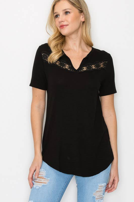 A.gain – Engroshandel Tunika - Dame – 10721SS518 - FRONT SNØRET DETALJE KORT ÆRME SOLID TOP1