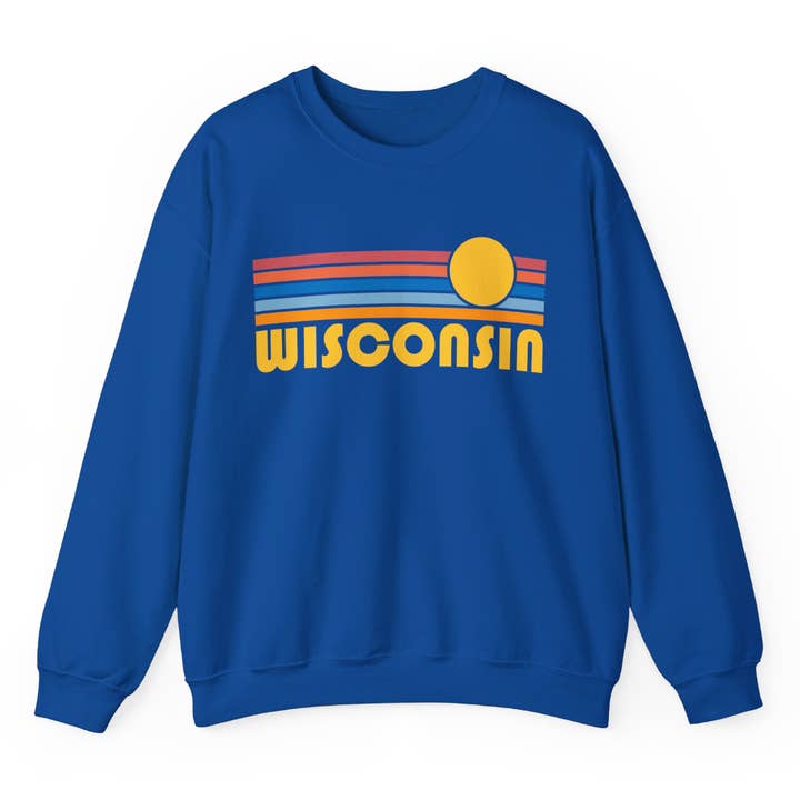Hey Mountains - Wholesale Graphic Sweatshirt - Unisex - Wisconsin Sweatshirt, Retro Sunrise Unisex Wisconsin Sweater4