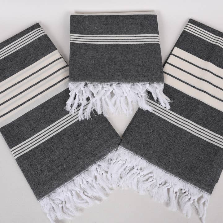 Organic Turkish Towels - Wholesale Beach towel - Embroidered Monogrammed Black Striped Beach Towel6