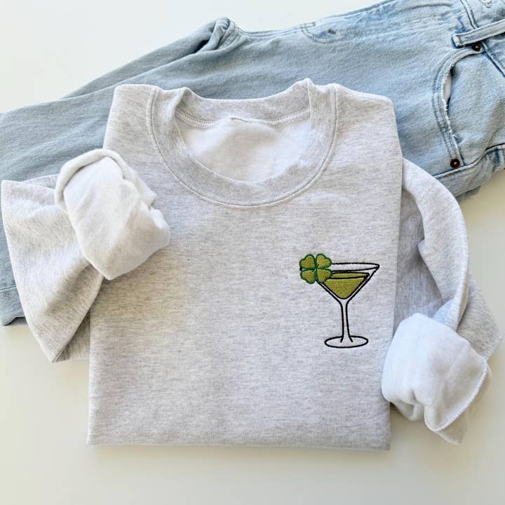 Embroidered Festive St. Patricks Day Martini Sweatshirt for wholesale by Up2ournecksinfabric