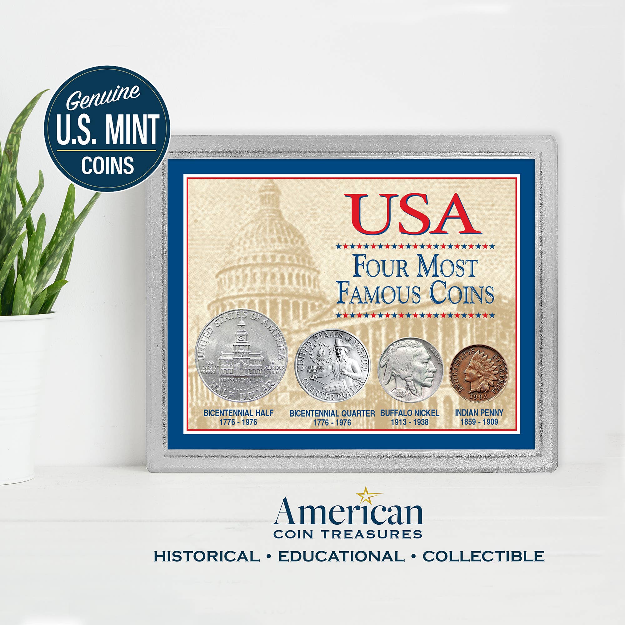 American Coin Treasures - Wholesale Decorative Tabletop Object - USA Four Most Famous Coins in Acrylic Case2