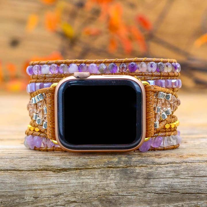 Natural Amethyst Beaded Apple Watch Band for wholesale by Free Spirit Shop