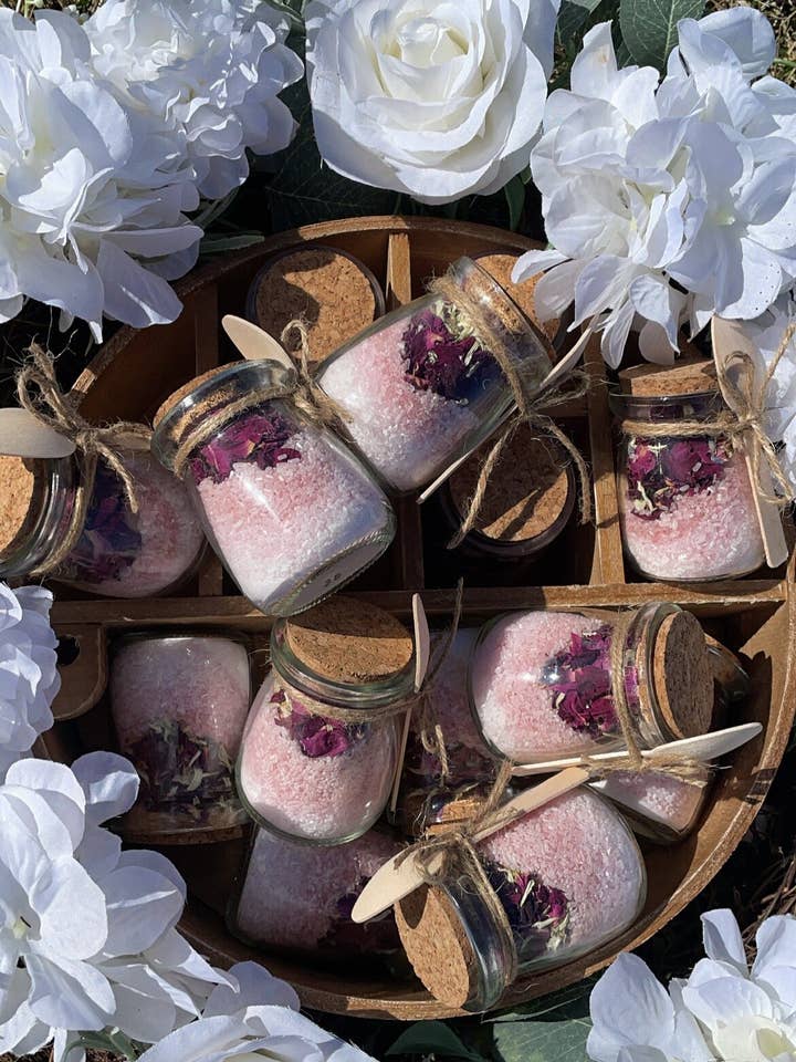Mini sais de banho para casamento, potes como lembrancinhas por atacado de Bordian Bath salts