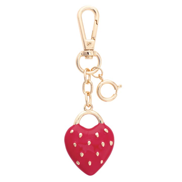 Strawberry Padlock Bag Charm in Red & Shiny Gold for wholesale by Canvas Style