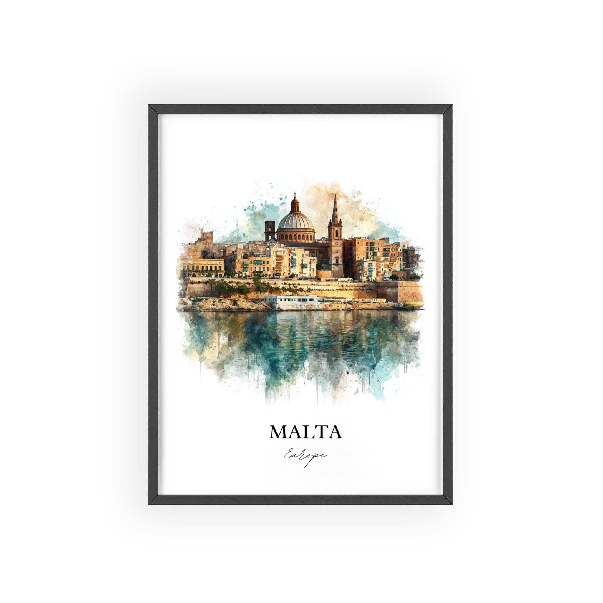 Premium Travel Art - Vente Affiche d'art - Art mural de Malte, Impression de Malte Europe, Art aquarelle de Malte, Cadeau de Malte, Impression de voyage, Affiche de voyage, Cadeau de pendaison de crémaillère6