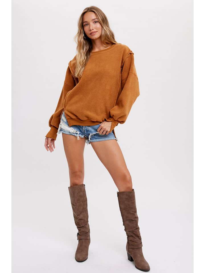 Peace Love Line – wholesale Sweatshirt - Dam – PL3896 - RUNDHALSAD TEDDYTRÖJA MED SLITSAR18