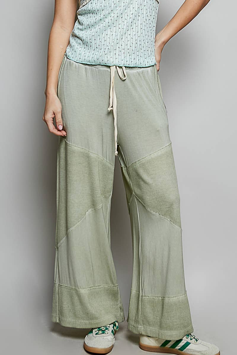 Pol Clothing - Wholesale Pants - Women's - Contrast ribbed elastic waist casual knit culottes pants0