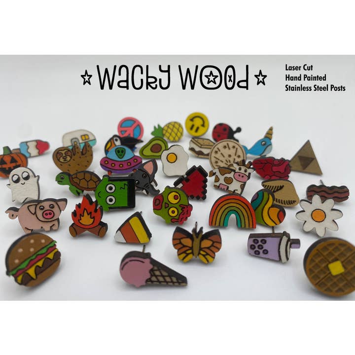 Wacky Wood – wholesale Stud/post earrings – Chicken Earrings, Animal Earrings2