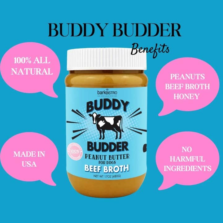 Elite Pet Distributors - Wholesale Pet Treats - Dog - Bark Bistro Beef Broth Buddy Budder 17oz jar4