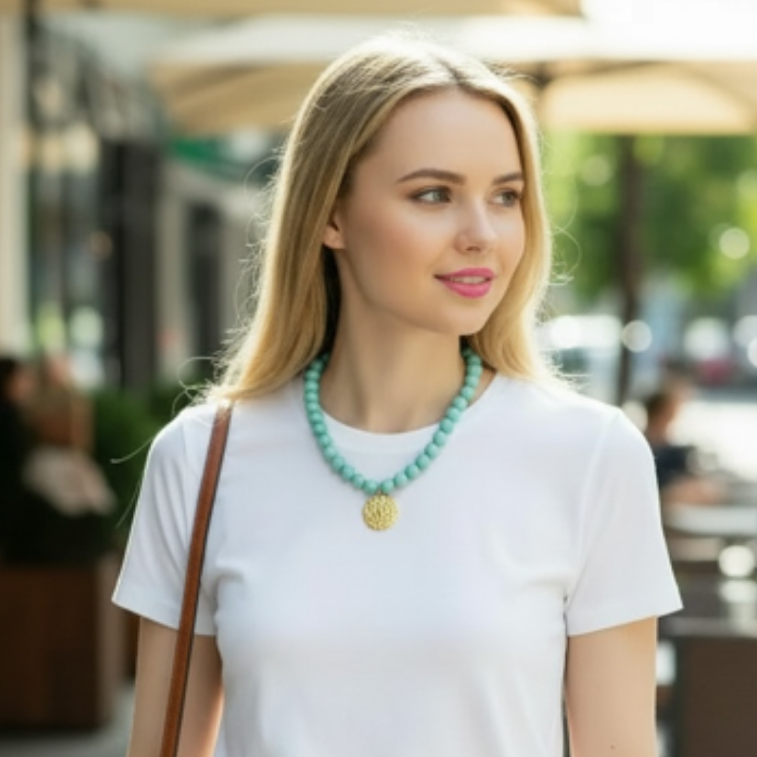 Deborah Grivas Designs - Wholesale Pendant/Charm Necklace - Matte Gold Flower Pendant on Amazonite1