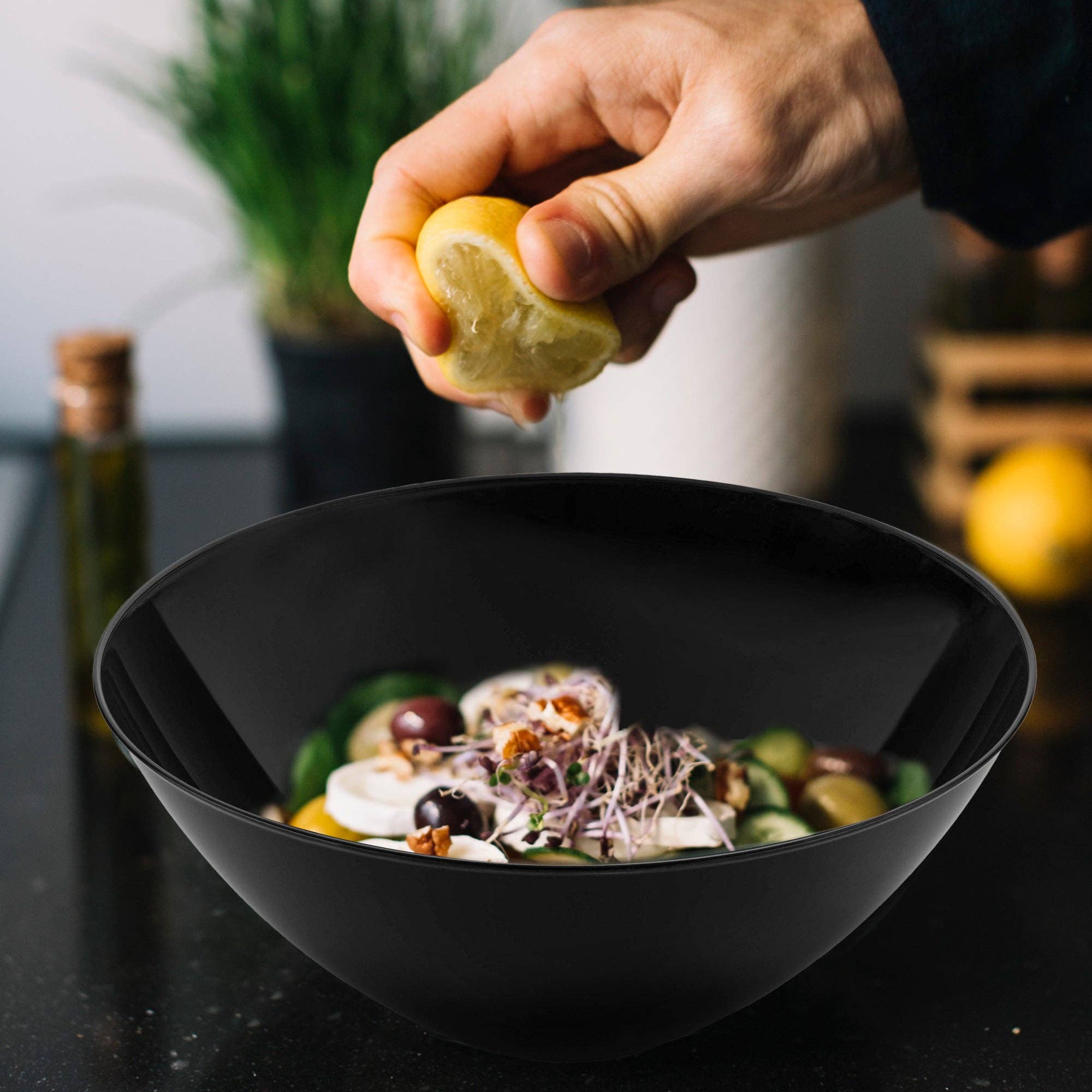 Smarty had a Party - Wholesale Disposable Plate - 32 oz. Solid Black Organic Round Plastic Bowls - 60 pcs7