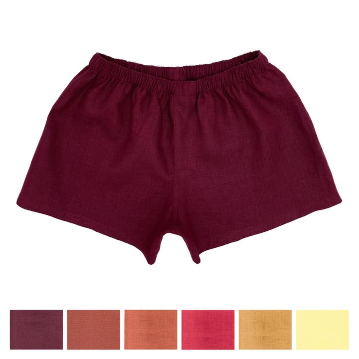 Burgundy Boyshorts Linen Boxers Underwear for Her for wholesale by DucksnFoxes