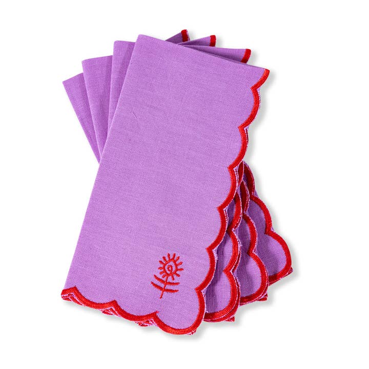 Icon Linen Napkins S/4 - Lilac + Cherry for wholesale by Furbish Studio