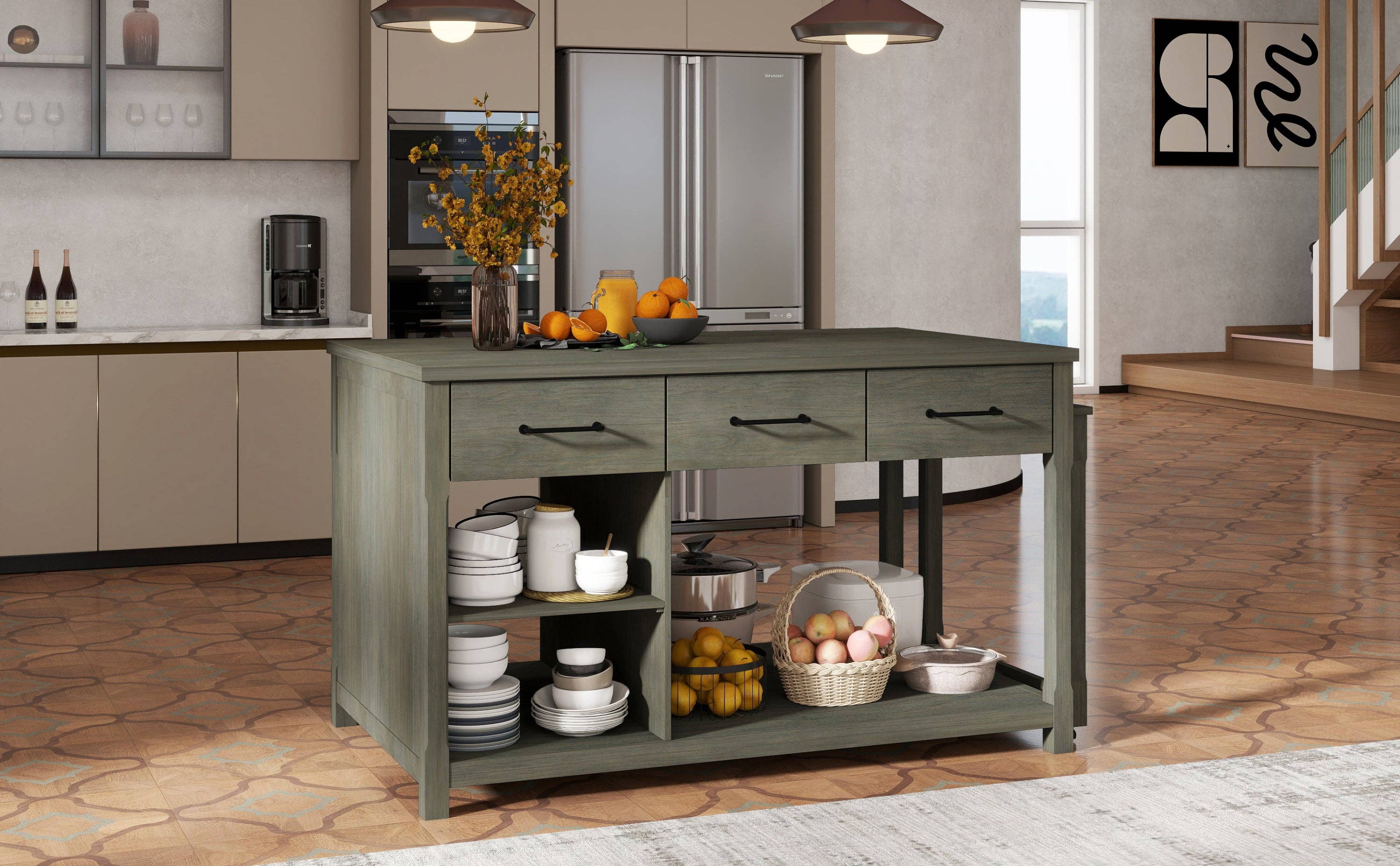 HOMYCASA DESIGN INC - Wholesale Kitchen Storage/Organizer - Extendable Kitchen Island with Power Outlets & Storage20