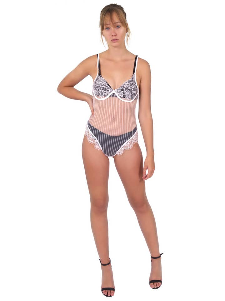 Bodysuit Lingerie Hythe Lace - Branco por atacado de Lenawee Moda