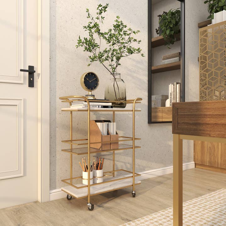 Deco Marché - Wholesale Bar Cart - Glam Gold Marble Bar Cart 11