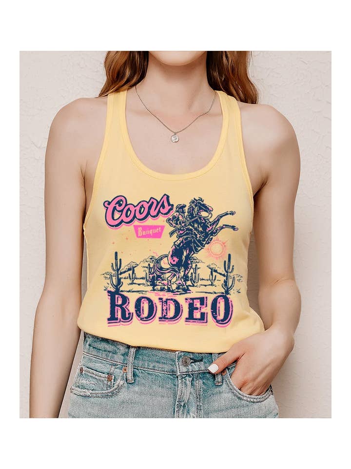 Pink Irene Wholesale - Wholesale Tank Top - Women's - Coors Rodeo Western Graphic Racerback Tank Top