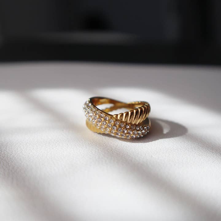 JESSA Jewelry - Wholesale Cocktail/Statement Ring - Riley Ring | Gold Pave Statement Ring