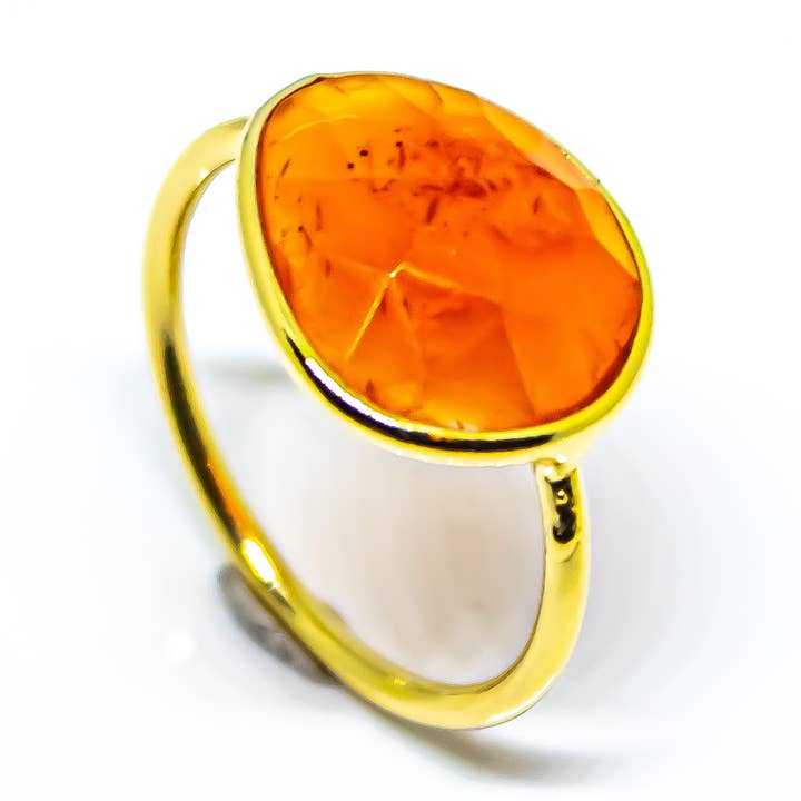 Karneolring Sterlingsilber 18K Gold Mikron Abstrakt für den Großhandel von Quasar Gems USA