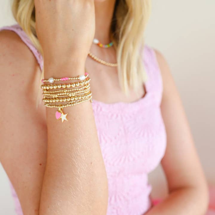 Beaded Blondes - Wholesale Beaded Bracelet - Hot Pink Pearl Poppi Bracelet2