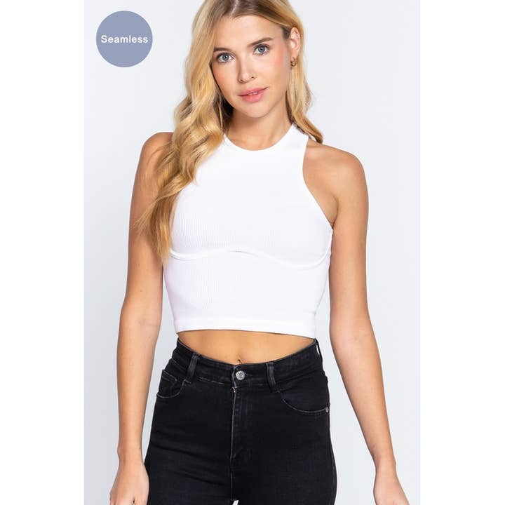 MintChoco – Großhandel Strickoberteil – Damen – NAHTLOSES CROP-TOP MIT UNTERSTREICHUNGSDETAIL14