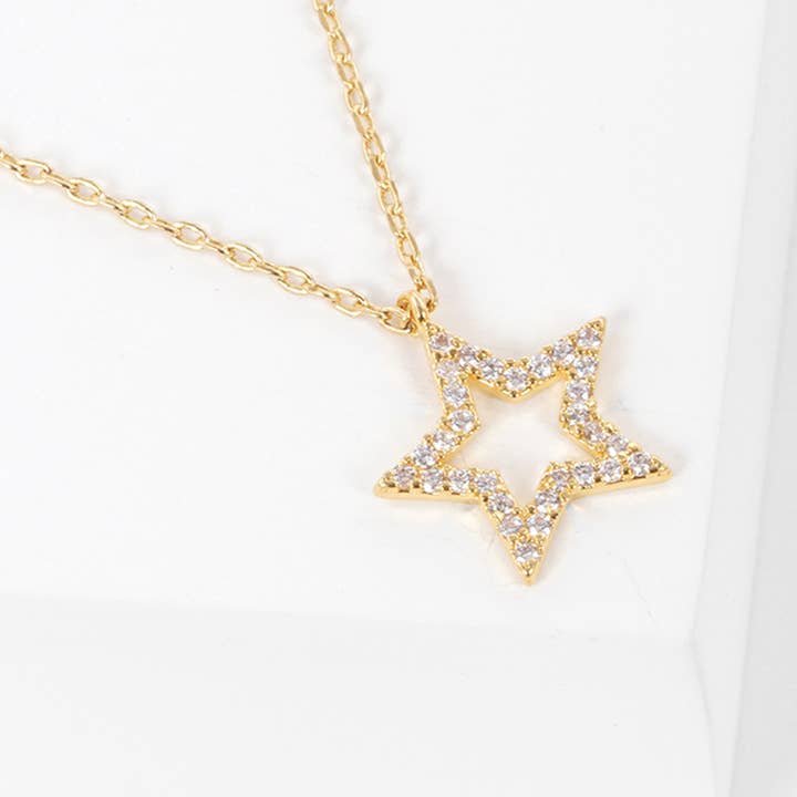 CZ Gold-Dipped Rhinestone Star Necklace for wholesale by Fashion City