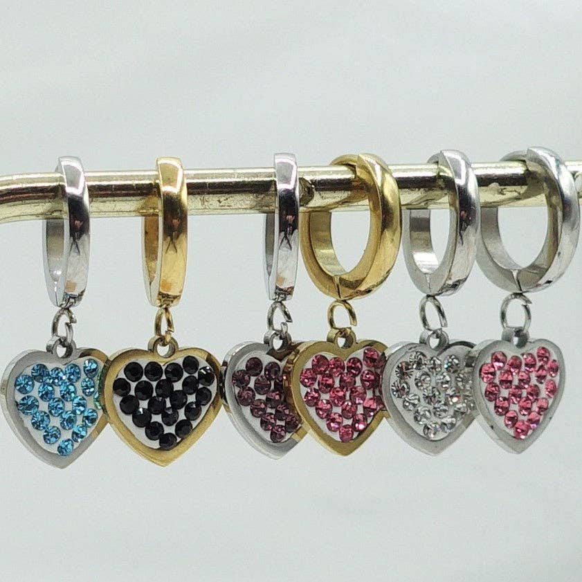 Daemon srls – wholesale Huggie earrings – LUCY ~ Zircons heart Stainless Steel Earrings1