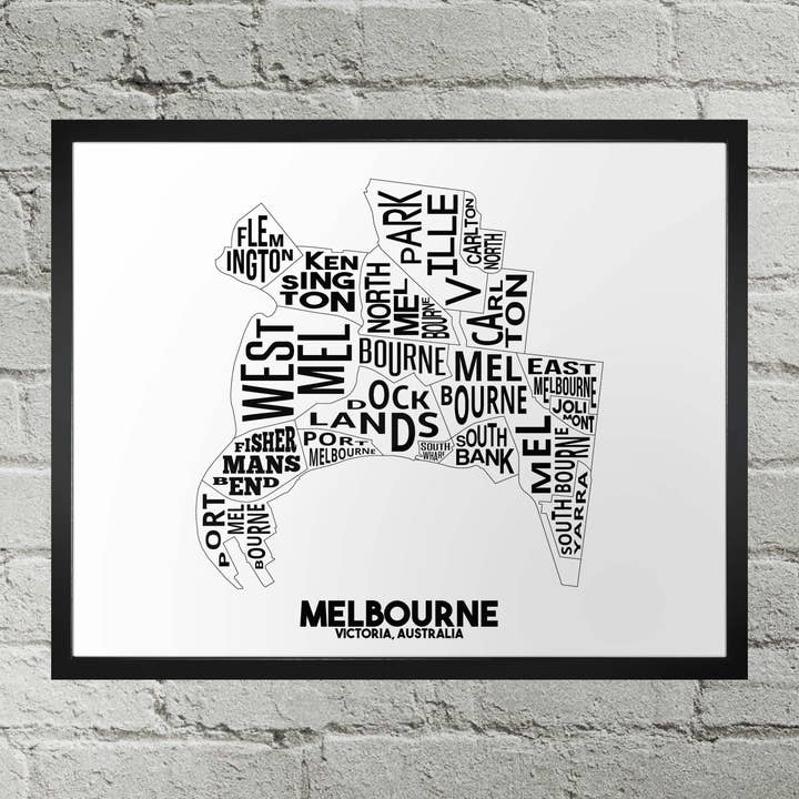 Melbourne Australien Nachbarschaft Typographie Stadtkarte Drucken für den Großhandel von Damon D Chan