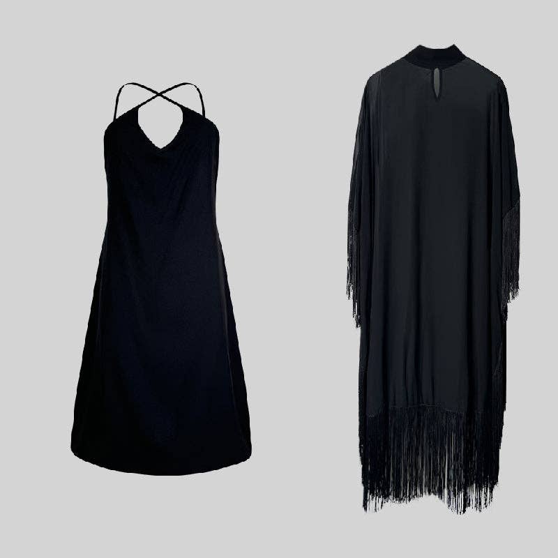 BLACK ​Batwing See-Through Layered Dress Set for wholesale on Faire3