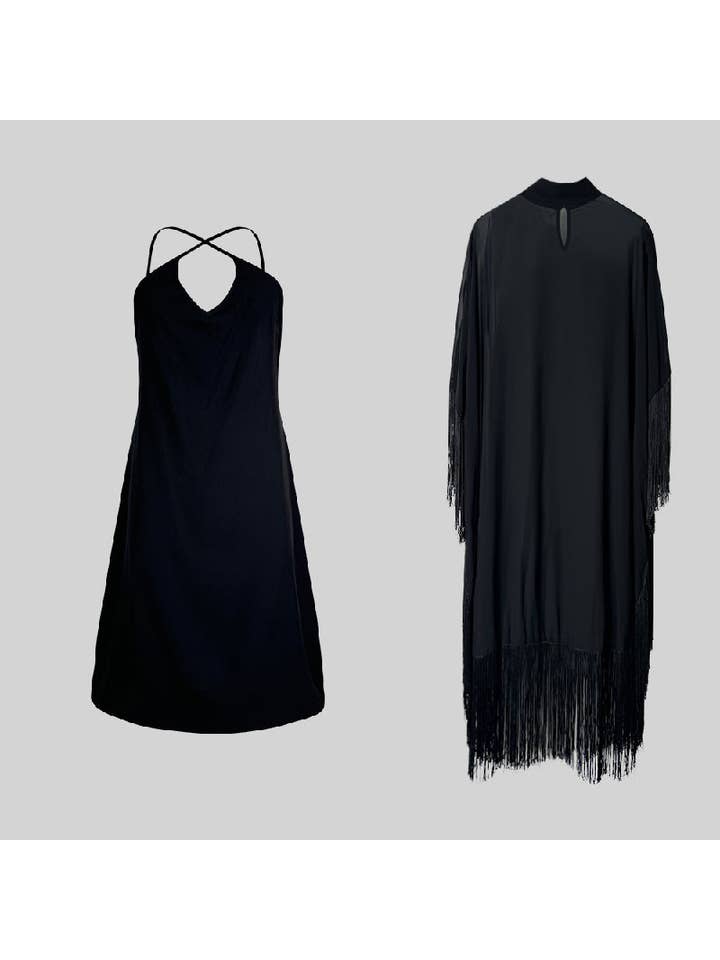 BLACK ​Batwing See-Through Layered Dress Set for wholesale on Faire3