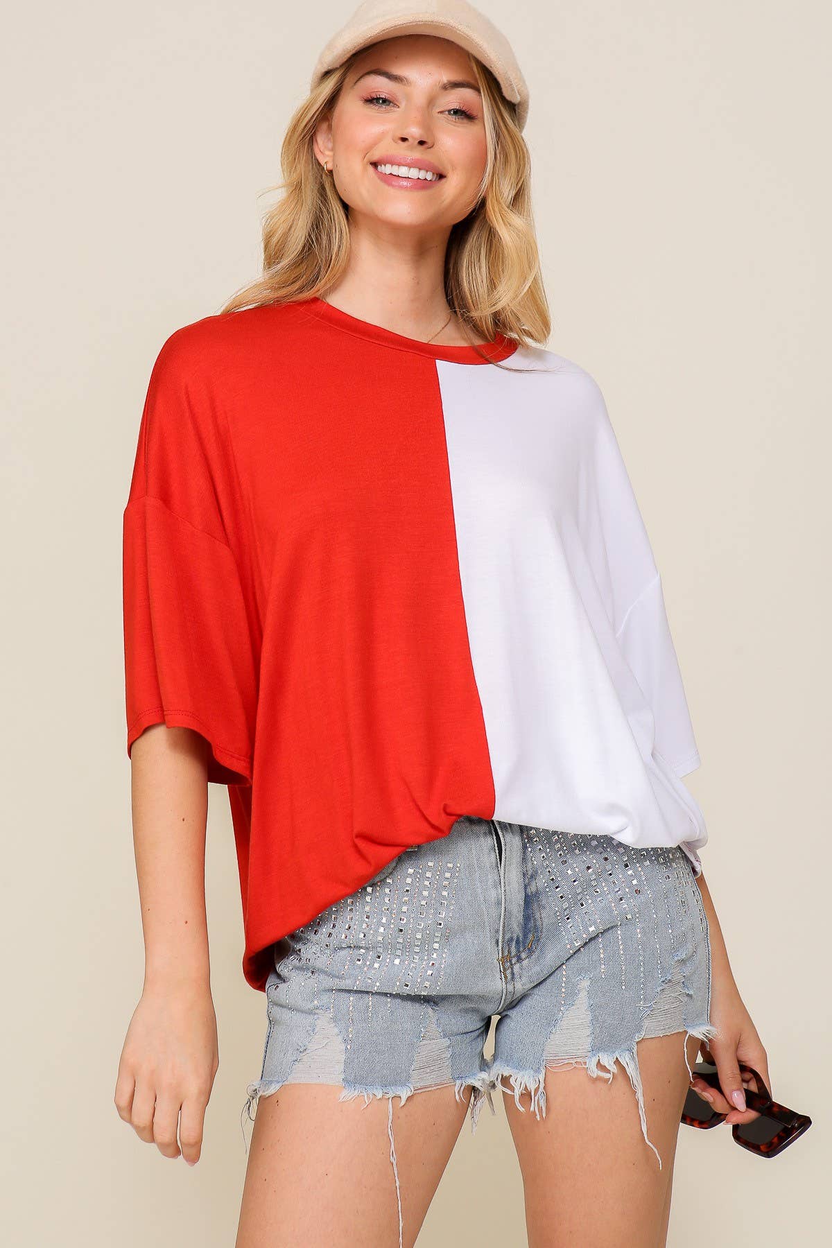 42POPS - Wholesale Knit Top - Women's - ',,._ Game day contrast oversize tee13