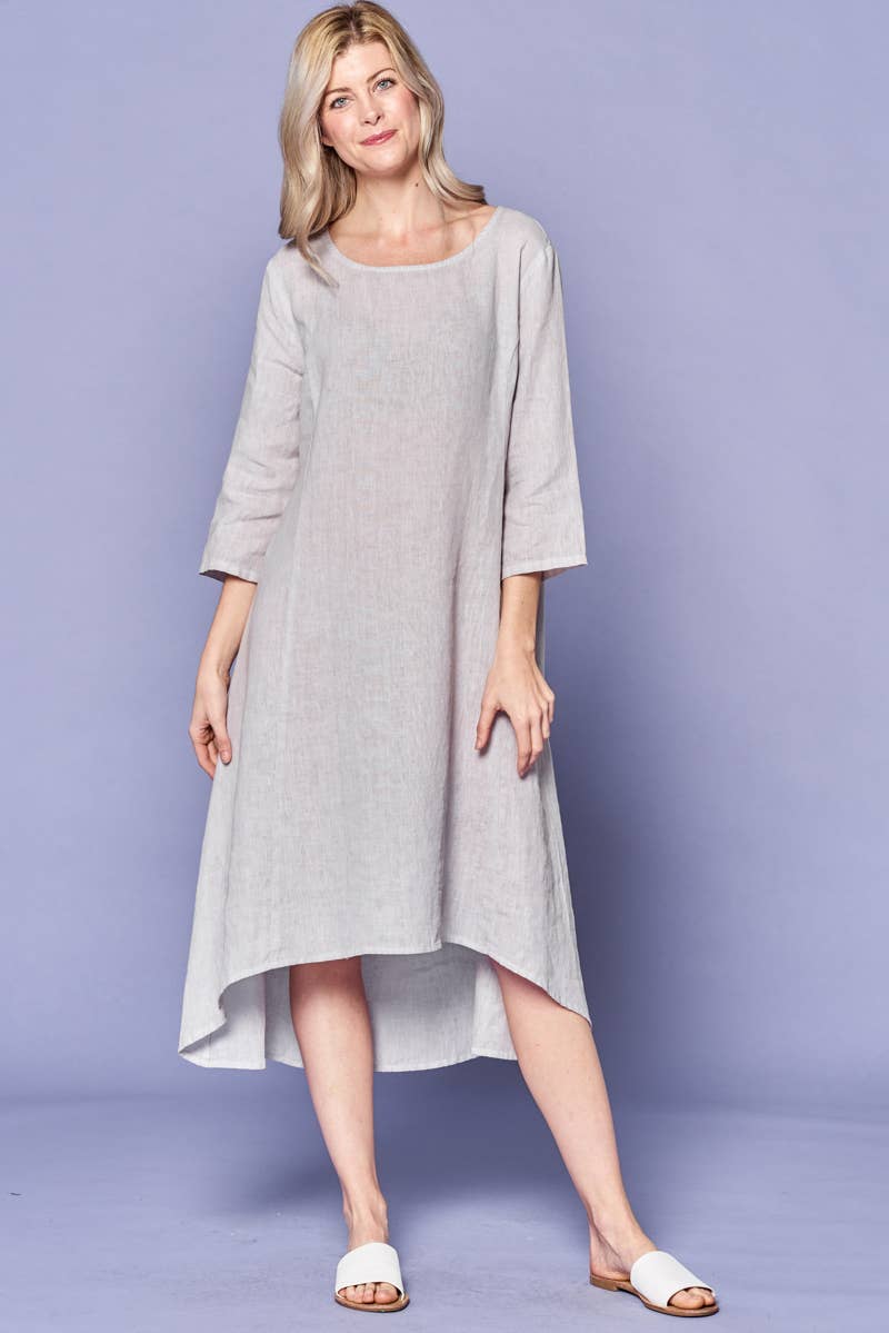 Focus Fashion - Vendita all'ingrosso Vestito - Donna - Abito midi con maniche a 3/4 in lino francese4