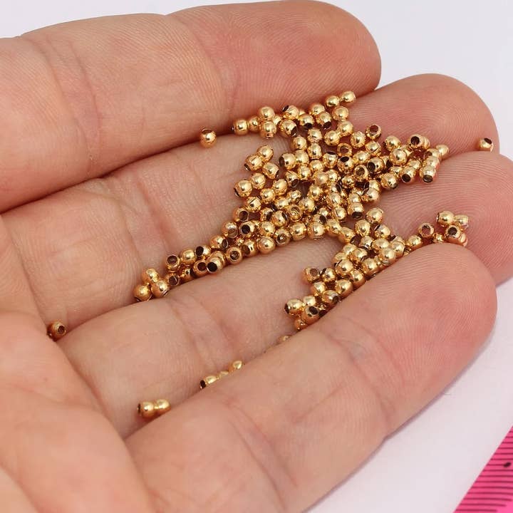 2,5mm 24k Shiny Gold Ball Beads, Spacer Beads, BRT590 for wholesale by QueenJewelryM