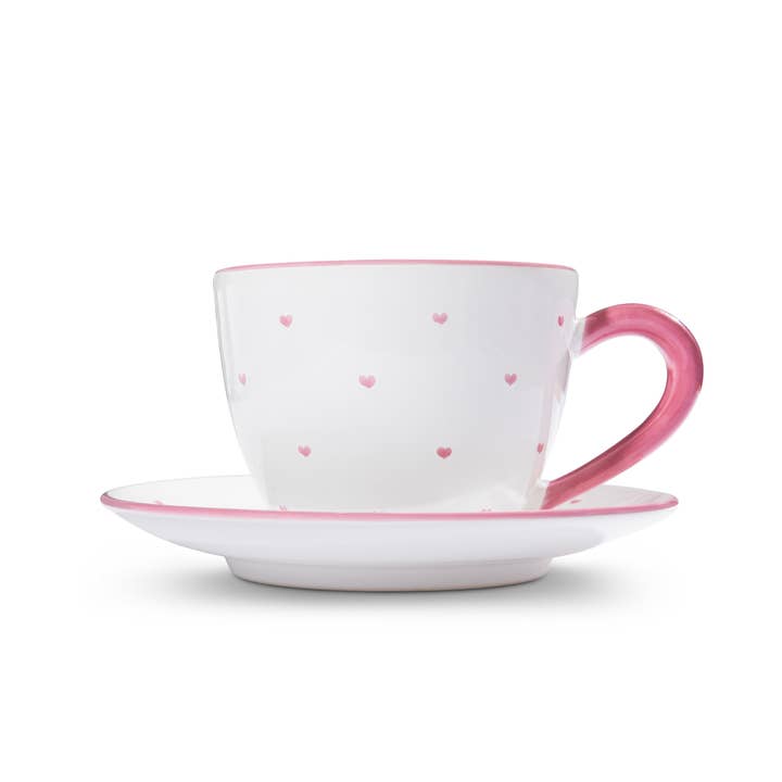 Gmundner Keramik Handels GmbH – wholesale Kaffe-/Tékopp – Hjärta Rosa, Tekopp Maxima med fat