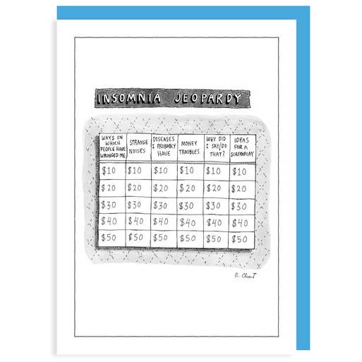 (V) INSOMNIA JEOPARDY - 5 x 7 NYer CARTOON CARD for wholesale by Nelson Line