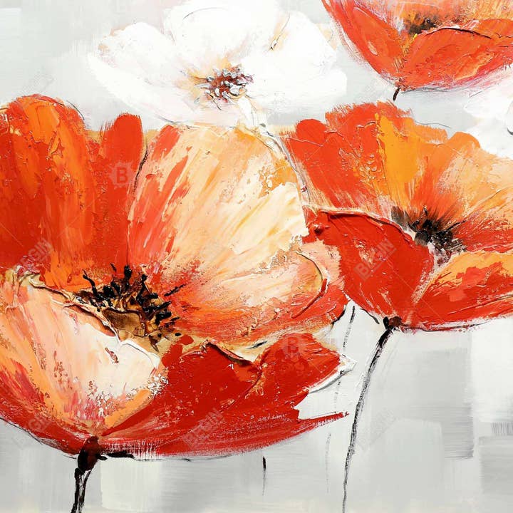Röd Röda vilda blommor i | inramat tryck på duk 36 ”x 36" för wholesale på Faire