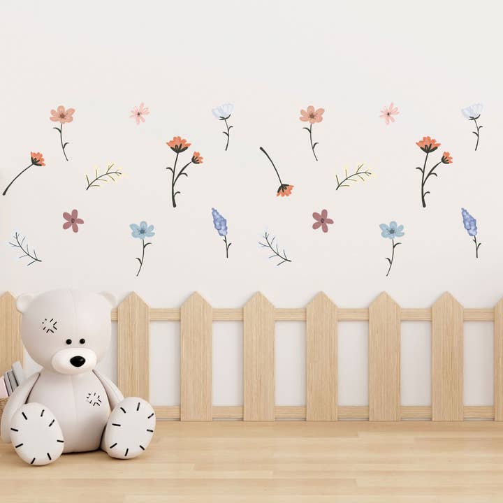 Hello Beautiful Designs – Großhandel Wandtattoo/-sticker – Wandaufkleber Boho Blume Kinderzimmer Wandaufkleber Mädchen Kinderzimmer Wandtattoo Neutral Kinder Boho-Raumdekor Blumenaufkleber Schlafzimmer Blumenwand