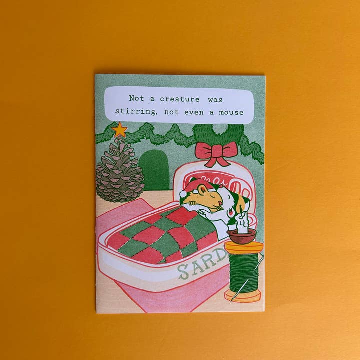 No Creature Stirring Mouse Holiday Risograph Card for wholesale by Foolish Designs