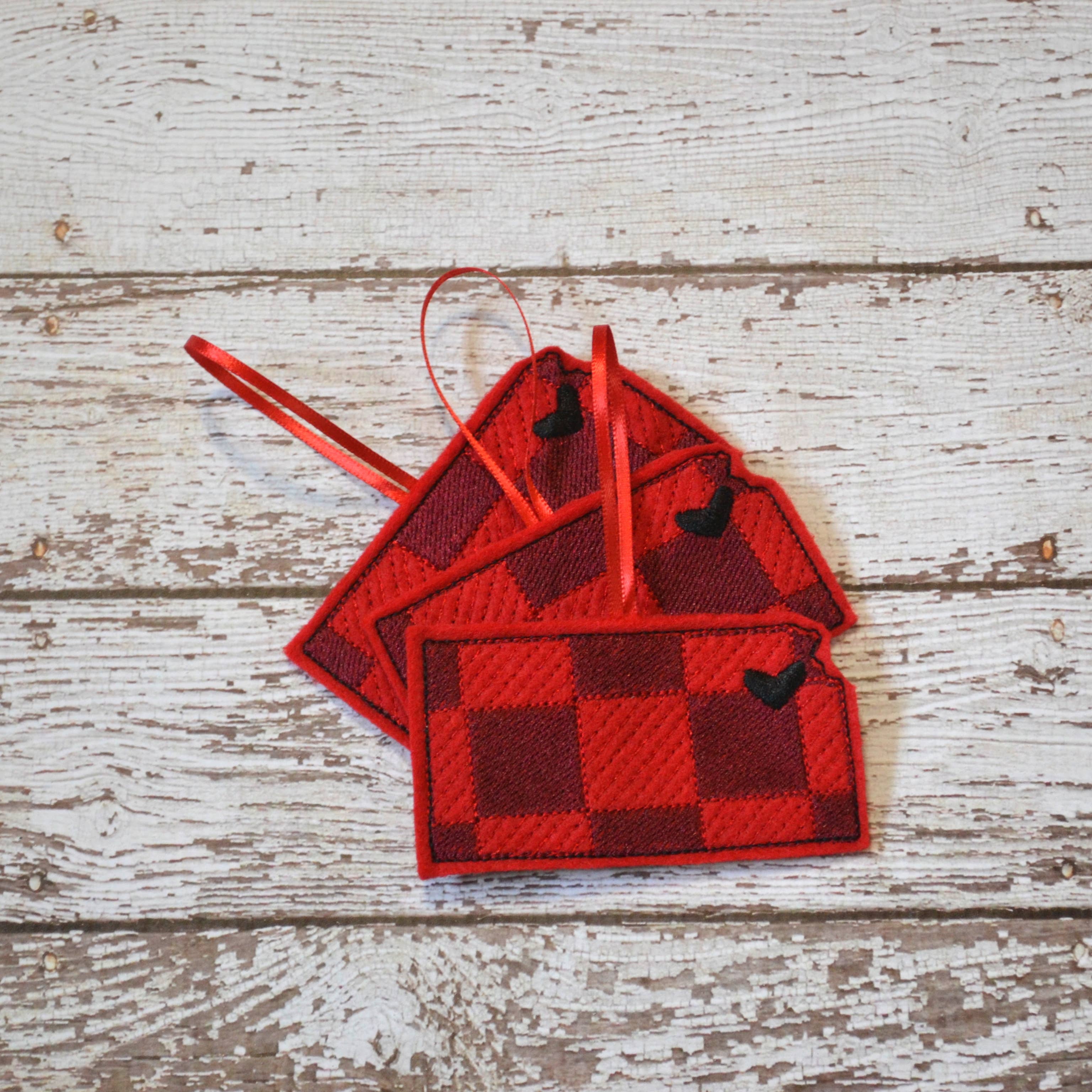 SewMuchMoreStore - Wholesale Ornament - State Red Buffalo Plaid Embroidered Felt Ornament - Holiday15