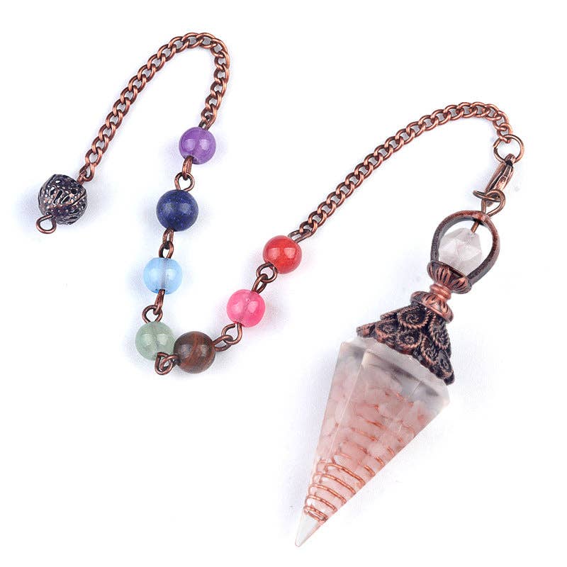 Mio Queena - Wholesale Spiritual Stone/Crystal - Hexagonal Cone Stone Pendulum with Chakra Chain - CS0