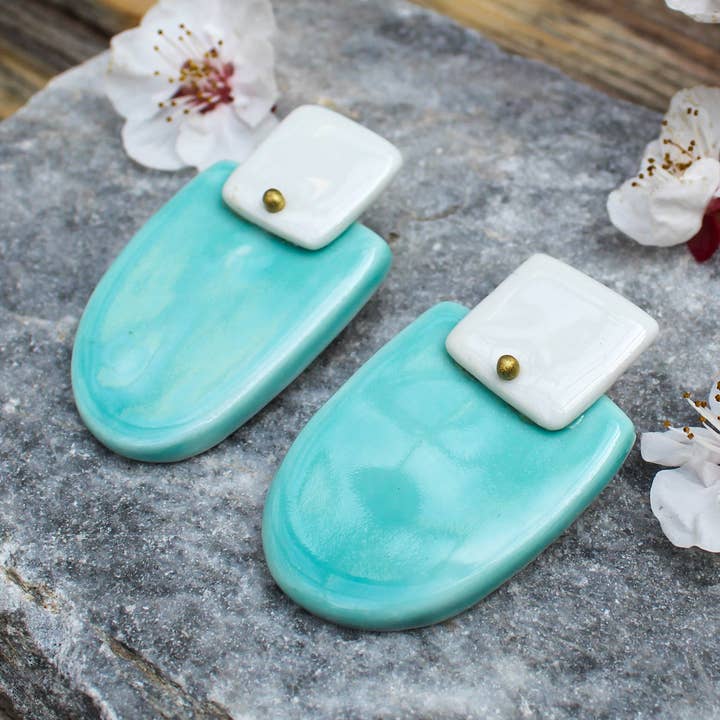 Stud Statement Porcelain Earrings for wholesale by 5elements_handbuiltart