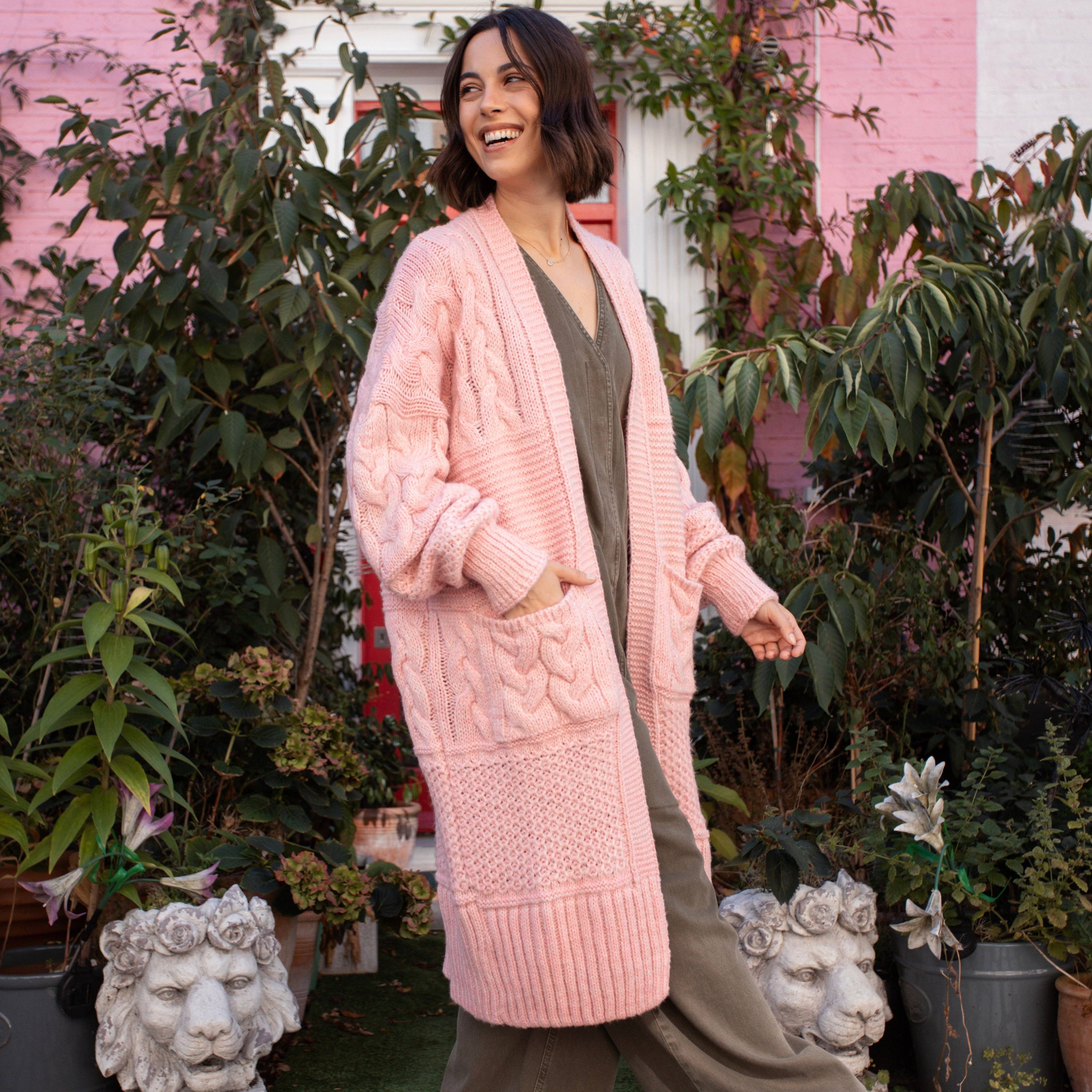 Cara & The Sky - Wholesale Cardigan - Women's - Alex Balloon Sleeve Cable Maxi Cardigan - Pink11
